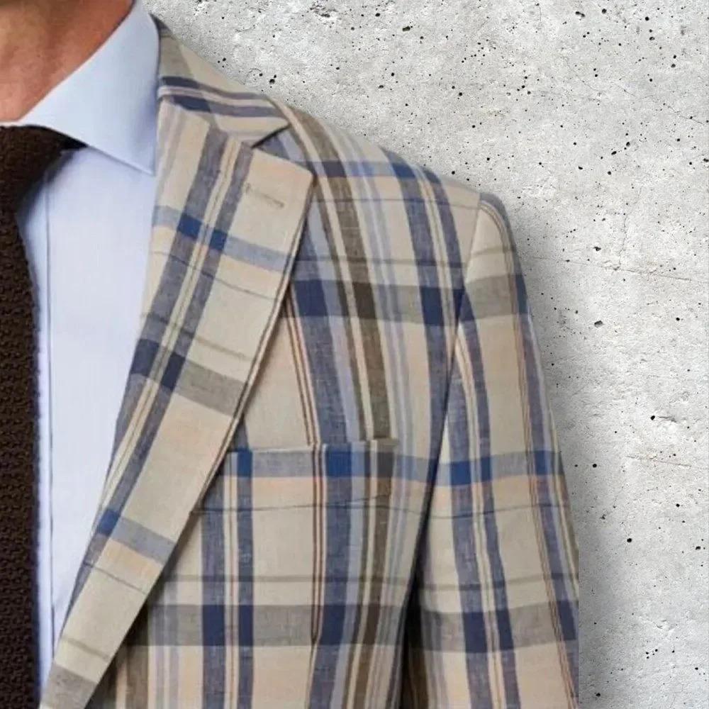 NWT $ 295 RALPH LAUREN Linen Jacket Blazer Sport Coat Suit Jacket Plaid 38R
